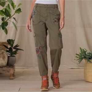 Sundance Size 6 Charcoal Gray Floral Botanical Cargo Jogger Pants